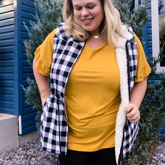 NWT Black White Plaid Checkered Comfy Zipper Vest - Picture 5 of 6